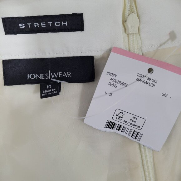 NWT Jones Wear Ivory Cream Stretch Slits Lined Zip Straight Knee Length Skirt 10 - Picture 3 of 11
